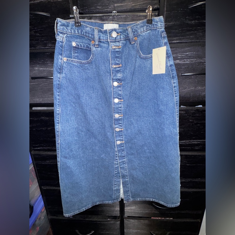 Button-Front Denim Skirt